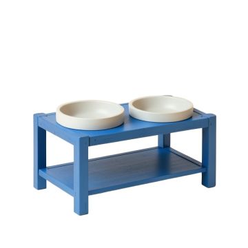 Ash Branch Pet Feeding Stand With Two Plain Empty Bowls - Blue