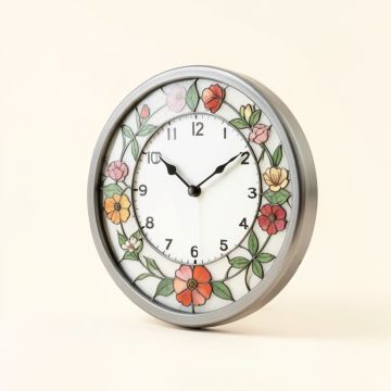 Stained Glass Floral Art Wall Clock (synthetic illustration; no displayed measurements)
