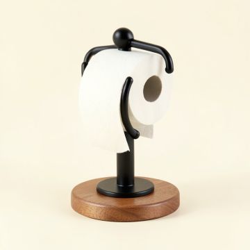 Free Standing Toilet Paper Holder With Wooden Base (synthetic illustration; no displayed measurements)