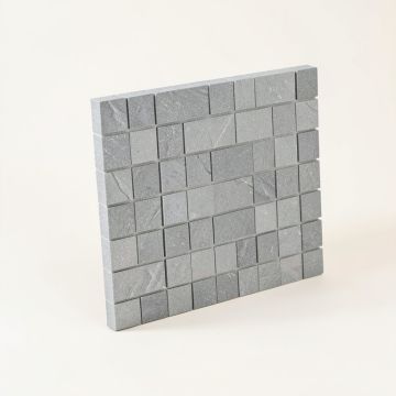 Random Sized Wood Mosaic Tile In Gray (synthetic illustration; no displayed measurements)