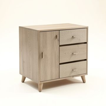 Poplin 36 In . Vanity With Furniture Legs , 1 Door And 3 Drawers On Right (synthetic illustration; no displayed measurements)