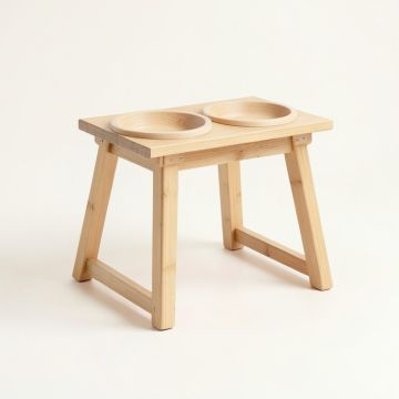 Maple Bend Pet Feeding Stand With Two Plain Empty Bowls - Beige (synthetic illustration; no displayed measurements)