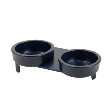 Reed Crossing Pet Feeding Stand With Two Plain Empty Bowls - Navy