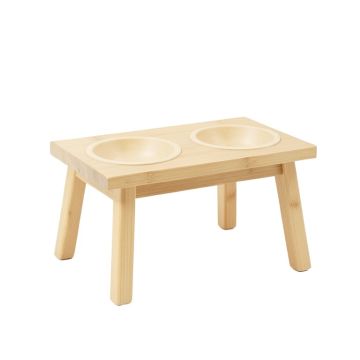 Stone Bluff Pet Feeding Stand With Two Plain Empty Bowls - Ivory