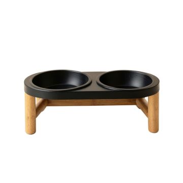 Summit Dell Pet Feeding Stand With Two Plain Empty Bowls - Black