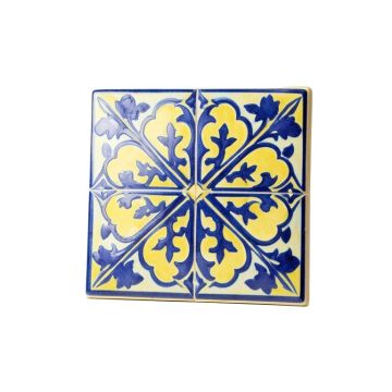Mediterranean 4 '' X 4 '' Ceramic Gibraltar Decorative Accent Tile In Blue/Yellow
